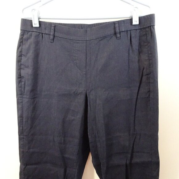 J.Jill Crop Pants Petite Size LP Navy Blue Linen Stretch Elastic Waist Pull On - Picture 2 of 5